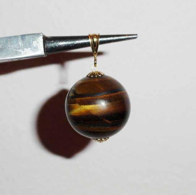 Hanger Tijgeroog Edelsteen Verguld Bal Bol, Sieraden, Tassen en Uiterlijk, Edelstenen, Ophalen of Verzenden, Nieuw