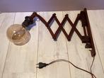 Schaarlamp donkerbruin teakhout vintage, Ophalen of Verzenden, Zo goed als nieuw, Hout, Vintage mid-century