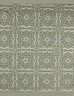 3534 retro behang rozetpatroon groen blauw klassiek swiet, Verzenden, Minder dan 10 m², Wit