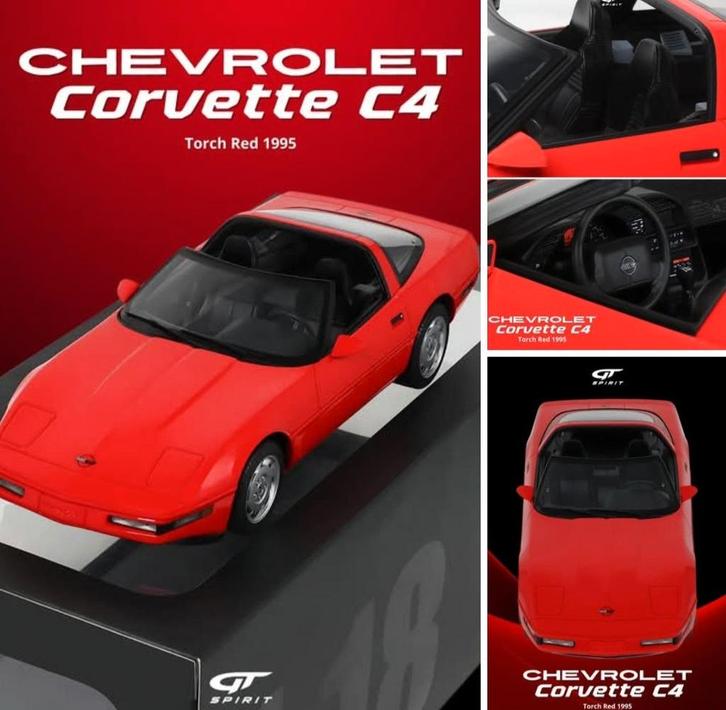 1:18 Chevrolet Corvette C4 uit 1995 Rood GT Spirit 999 stuks, Hobby en Vrije tijd, Modelauto's | 1:18, Nieuw, Auto, Overige merken