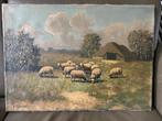 Antiek Schilderij van schapen in een landschap, Ophalen of Verzenden