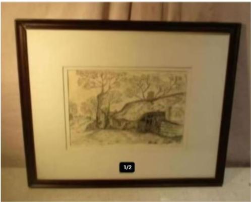 Prachtige Tekening 'Boerderij en Schuur' - J Baart - 1982, Antiek en Kunst, Kunst | Tekeningen en Foto's, Ophalen of Verzenden