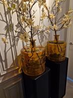 2 Grote glas vaas vazen met kunstbloemen magnolia, Huis en Inrichting, Woonaccessoires | Vazen, Ophalen, Overige kleuren, 50 tot 75 cm