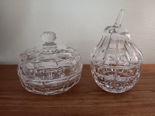 2 kristallen bonbonschaal met deksel, peervormig snoepschaal, Antiek en Kunst, Antiek | Glas en Kristal, Ophalen