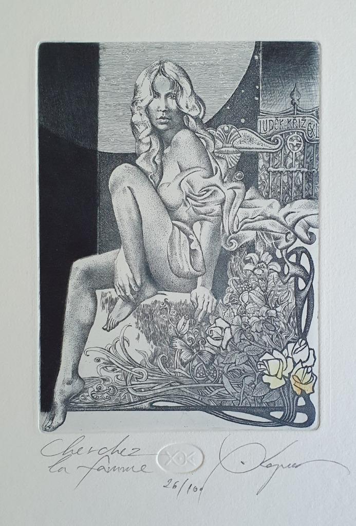 Exlibris / Ex libris, Hristo Kerin, Cherchez la Femme, Antiek en Kunst, Kunst | Etsen en Gravures, Verzenden