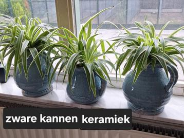 ZWARE keramieke kannen met plant ( NIEUW) beschikbaar voor biedingen