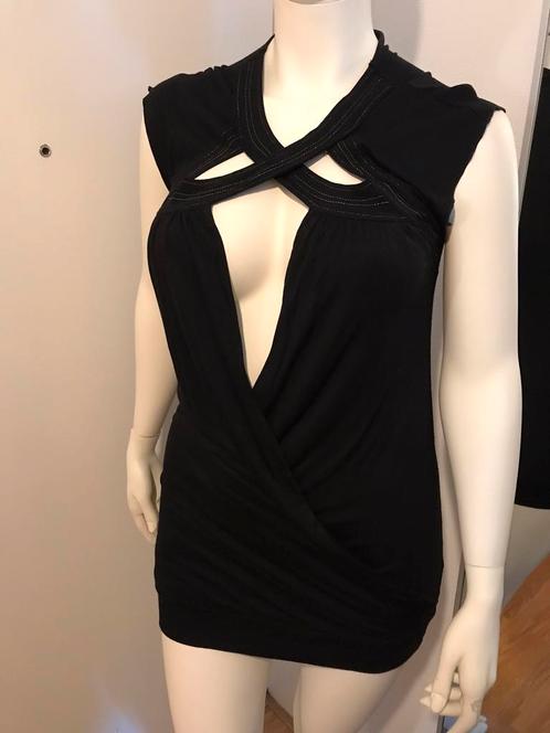 ICHI zwarte top met diep decolleté glitter draad maat L, Kleding | Dames, Tops, Zo goed als nieuw, Maat 42/44 (L), Zwart, Zonder mouw