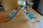 roestige vintage kandelaar met gekleurde glazen, Ophalen, Gebruikt, Bruin, Metaal