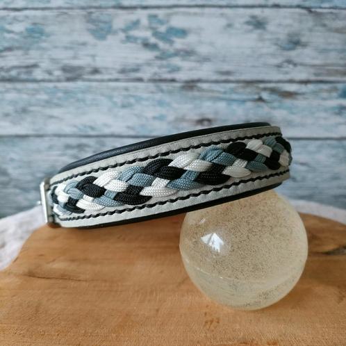 Vetleder halsband zwart/wit nekomvang 42-47cm, Dieren en Toebehoren, Hondenhalsbanden en Penningen, Nieuw, Handgemaakt, Ophalen of Verzenden