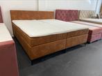 Nieuwe luxe 200x200 boxspring cognac leer look bed, Ophalen, Bed boxspring new kingsize industrieel japandi landelijk sjiek, Bruin
