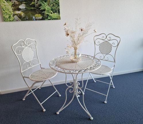 Charmant Bistrosetje - Inklapbaar!, Huis en Inrichting, Stoelen, Zo goed als nieuw, Twee, Metaal, Wit, Ophalen of Verzenden