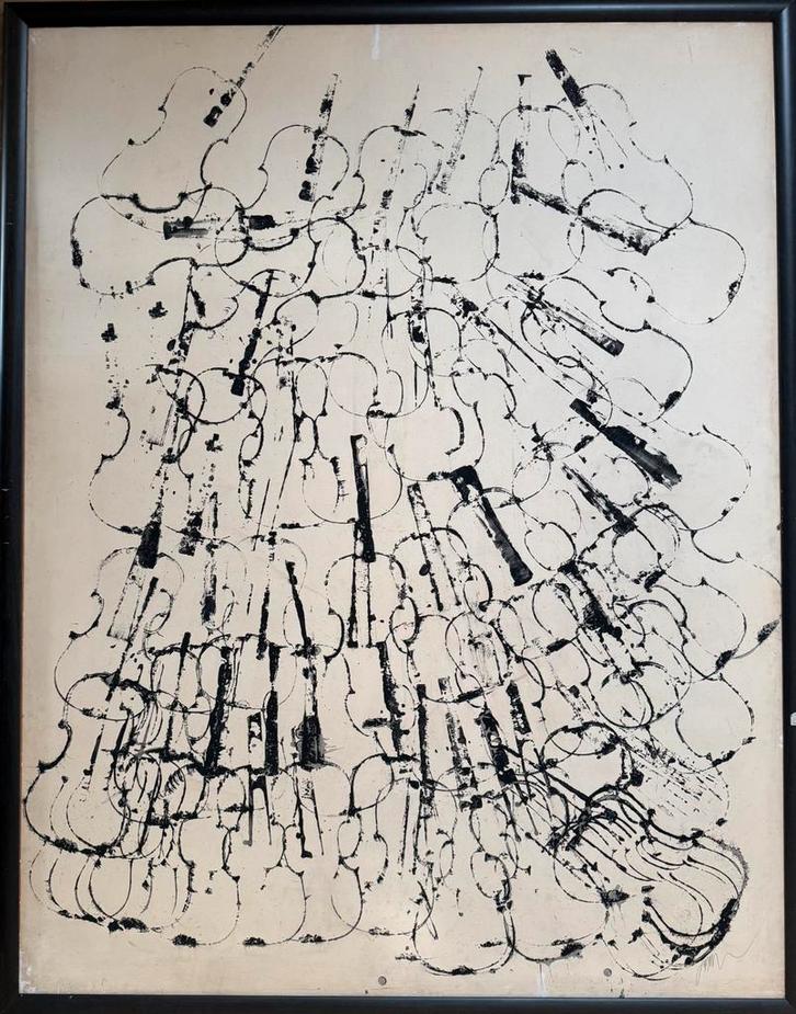 Violons - Origineel schilderij op doek, Antiek en Kunst, Kunst | Schilderijen | Abstract, Ophalen