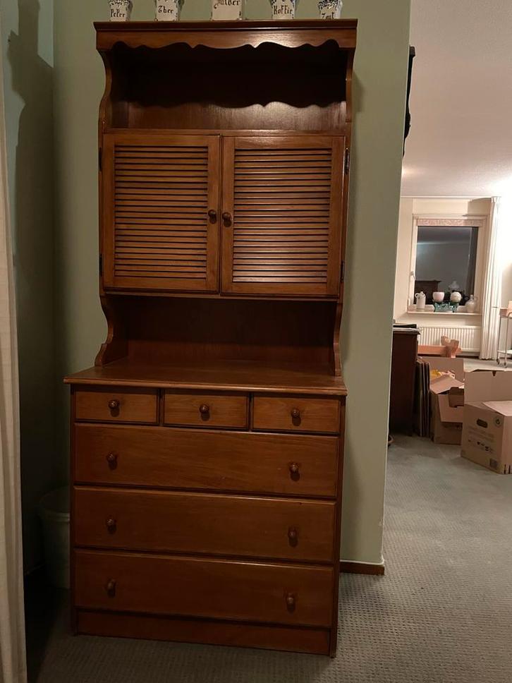 Houten Dressoir met Opzetkast, Huis en Inrichting, Kasten | Buffetkasten, Gebruikt, 150 tot 200 cm, 100 tot 150 cm, 25 tot 50 cm