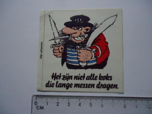 Opgeplakte sticker Jan van Haasteren strip piraat mes retro, Verzamelen, Stickers, Gebruikt, Bedrijf of Vereniging, Verzenden