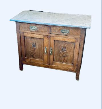 Vintage antiek dressoir met marmeren blad Art Deco beschikbaar voor biedingen