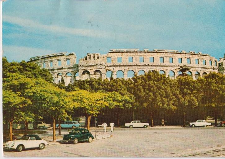 Kroatie, Pula met auto's , Porsche 356 Cabriolet, Verzamelen, Ansichtkaarten | Buitenland, Gelopen, Overig Europa, 1960 tot 1980