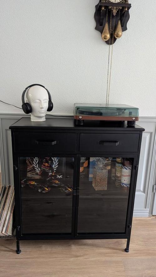 Stoere metalen kast – Zwart – 92x82x37 cm, Huis en Inrichting, Kasten | Dressoirs, Zo goed als nieuw, 50 tot 100 cm, 25 tot 50 cm