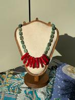 Ketting met Groene Turkoois,Rode Koraal, 925 Zilver, Ophalen of Verzenden, Nieuw, Zilver