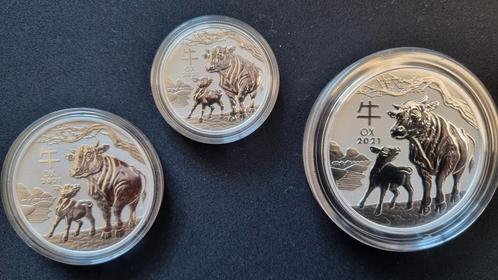 Set van Year of the Ox 2021 - 999 zilver - Lunar III, Postzegels en Munten, Edelmetalen en Baren, Zilver, Ophalen of Verzenden