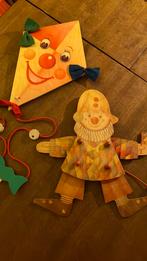 Selecta houten groeimeter vlieger & trekpop harlekijn vintag, Kinderen en Baby's, Ophalen of Verzenden, Zo goed als nieuw, Wanddecoratie