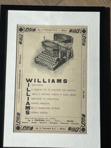 UNIEK Italiaans Advertentie 1907 Williams typmachine beschikbaar voor biedingen