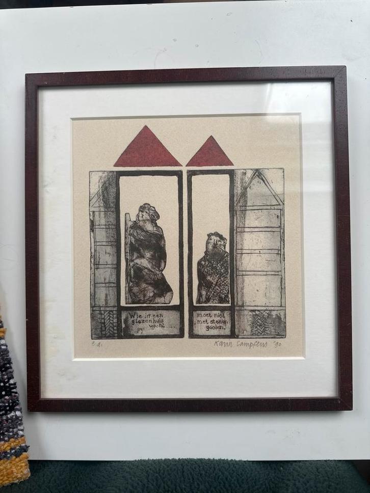 Karin Campfens-Meerman Ets, Gesigneerd, Antiek en Kunst, Kunst | Etsen en Gravures, Ophalen of Verzenden