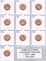 Complete serie gouden tientjes 1875 / 1889 Willem 3 (10 st.), Postzegels en Munten, Munten | Nederland, Goud, Koning Willem III