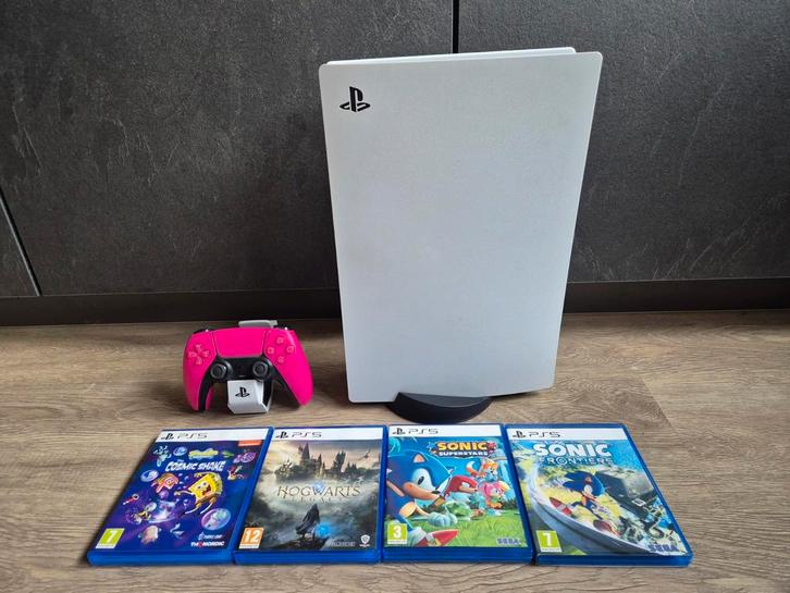 Playstation 5 met controller en spellen, Spelcomputers en Games, Spelcomputers | Sony PlayStation 5, Zo goed als nieuw, Playstation 5