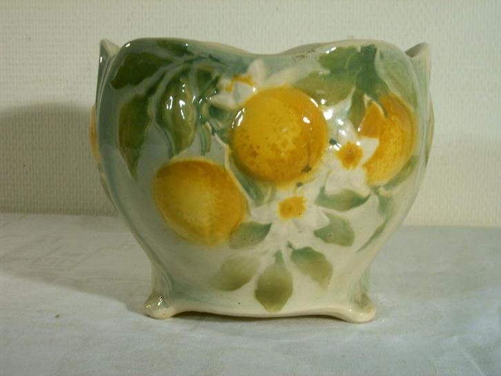 Franse ronde Barbotine cache-pot, Antiek en Kunst, Curiosa en Brocante, Ophalen of Verzenden