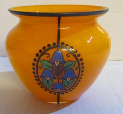 art deco oranje tango glas vaasje Powolny Kolek, Antiek en Kunst, Antiek | Glas en Kristal, Verzenden