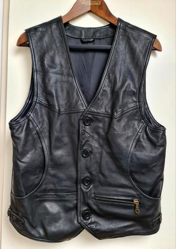 Vintage zwart leren motorrijders gilet / cut / vest maat M beschikbaar voor biedingen