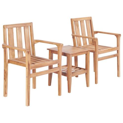 3-delige Bistroset massief teakhout €195, Tuin en Terras, Tuinmeubel-accessoires, Nieuw, Ophalen of Verzenden