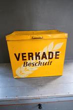 Vintage groot geel Verkade beschuit blik trommel, Verzenden, Gebruikt, Overige, Verkade