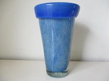 Grote vintage Henny Dean vaas blauwe glazen glas  beschikbaar voor biedingen