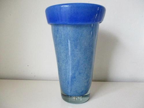 Grote vintage Henny Dean vaas blauwe glazen glas, Antiek en Kunst, Antiek | Glas en Kristal, Ophalen of Verzenden