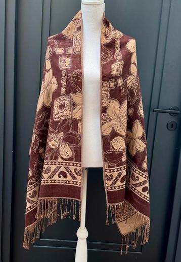 Nieuw! Bruin/ beige geweven XL sjaal beschikbaar voor biedingen