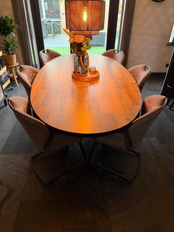 5 Grijze/Bruine Eetkamerstoelen - Gebruikt, Huis en Inrichting, Stoelen, Gebruikt, Vijf, Zes of meer stoelen, Stof, Bruin, Ophalen