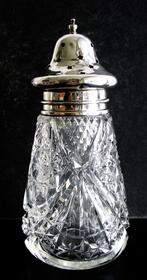 Kristallen suikerstrooier met zilveren dop en hals, Antiek en Kunst, Antiek | Goud en Zilver, Ophalen of Verzenden, Zilver