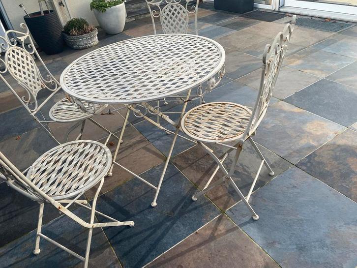 Romantisch Tuinset - Tafel & 4 Stoelen, Tuin en Terras, Tuinsets en Loungesets, Gebruikt, Tuinset, Overige materialen, 4 zitplaatsen