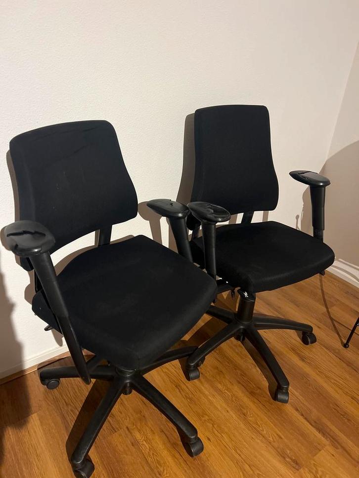 Zwarte bureaustoelen - set van 2, Huis en Inrichting, Bureaustoelen, Gebruikt, Bureaustoel, Zwart, Ergonomisch, Ophalen