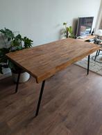 Eettafel mangohout + zwart metalen poot 160 bij 75, Huis en Inrichting, Tafels | Eettafels, Ophalen, 50 tot 100 cm, Zo goed als nieuw