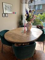 Uitschuifbare ronde eettafel - landelijk robuust hout, Huis en Inrichting, 100 tot 150 cm, Ophalen of Verzenden, Vijf personen of meer