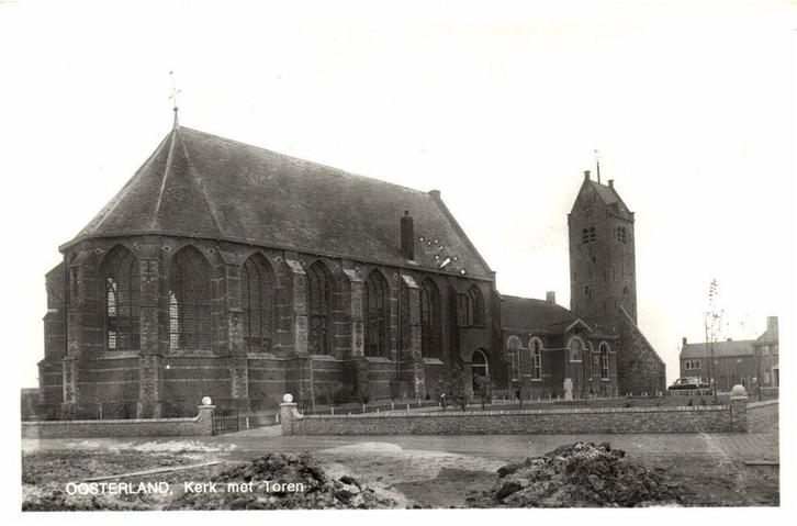 Oosterland, Kerk met Toren - auto - ongelopen, Verzamelen, Ansichtkaarten | Nederland, Ongelopen, Noord-Brabant, Voor 1920, Ophalen of Verzenden
