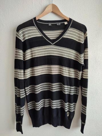 Diesel Trui Zwart Wit Gestreept V-nek Katoen beschikbaar voor biedingen