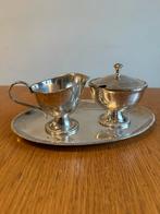 Parelrand verzilverd driedelig roomstel - melk en suiker, Antiek en Kunst, Ophalen of Verzenden, Zilver