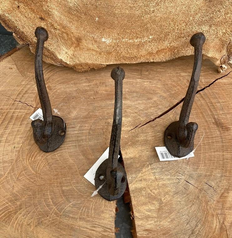 GIETIJZEREN KAPSTOKHAAK DUBBEL RUSTIEK 1, 3 stuks NIEUW, Wandhaken, -, -, Nieuw