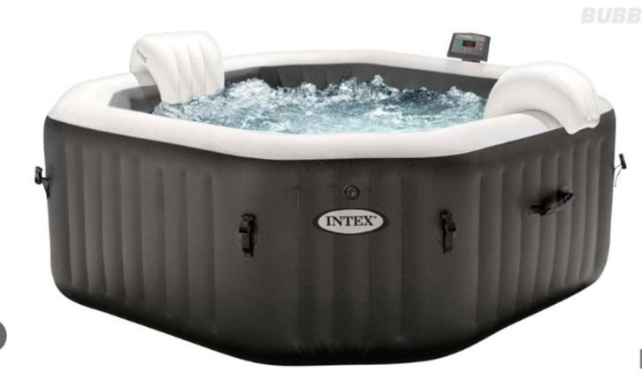 intex 6 persoons jacuzzi met zoutfunctie & toebehoren, Tuin en Terras, Bubbelbaden en Hottubs, Gebruikt, Opblaasbaar, Afdekzeil