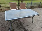 Tuintafel met stenen blad + 2 stoelen, Tuin en Terras, Tuintafels, Ophalen, Gebruikt, Rechthoekig, Metaal