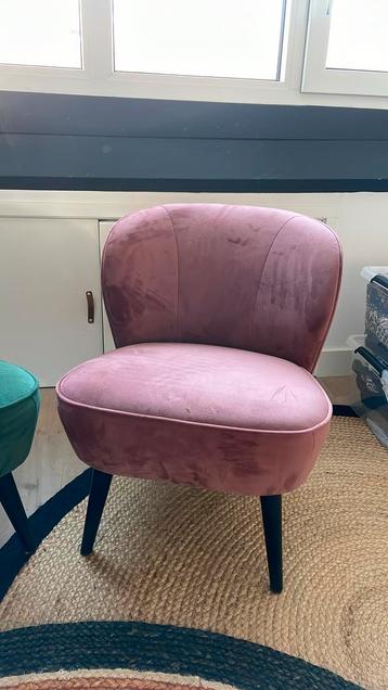 Woood stoeltje/fauteuil roze velvet