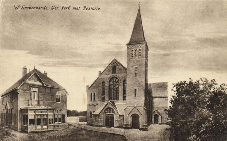 s Gravenzande, Ger. kerk met Pastorie - gelopen, Verzamelen, Ansichtkaarten | Nederland, Ongelopen, Noord-Brabant, Voor 1920, Ophalen of Verzenden